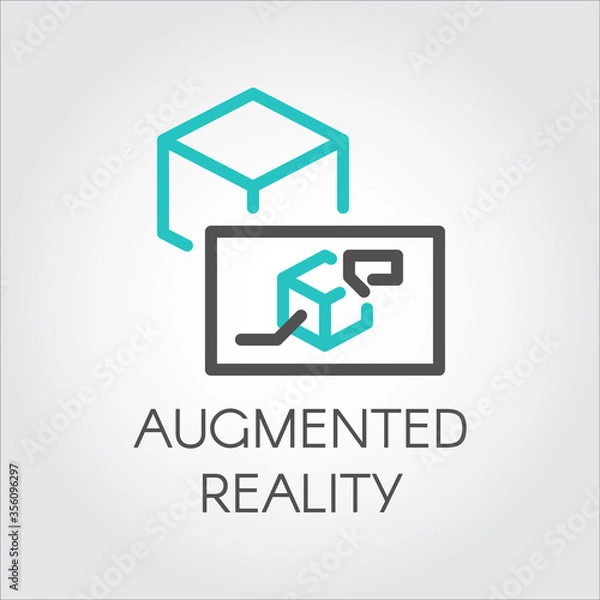 Fototapeta Black flat simple icon in style line art. Outline symbol with stylized image of a new device virtual augmented reality. Stroke vector logo digital AR technology future. Mono linear pictogram web.