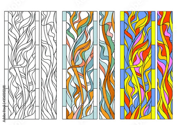 Fototapeta stained glass window in a classical style with flowers, grass and leaves