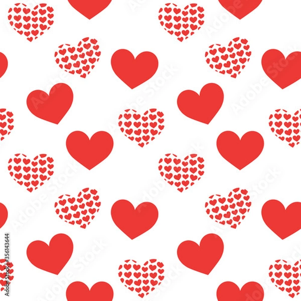 Fototapeta Red hearts flat & textured seamless pattern. Repetitive vector illustration on transparent background.