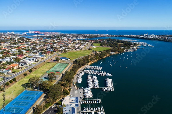 Fototapeta Aerial view of East Fremantle Town, Fremantle, Fremantle Harbour, East Fremantle and Mosman Park Town. Perth, WA, Australia