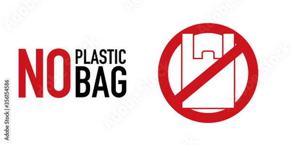 Obraz Vector icons of intent without plastic bags: プラスチックバッグを使わない意思表示のベクターアイコン