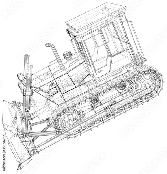 Fototapeta Vector Wire-frame Bulldozer. The layers of visible and invisible lines are separated. EPS10 format. Vector created of 3d.