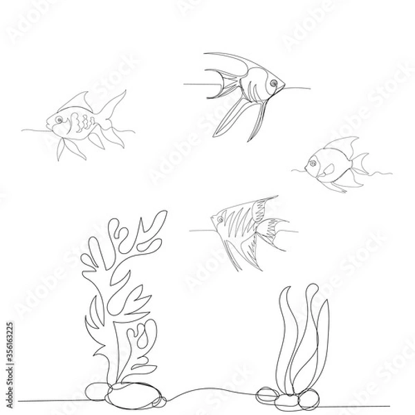 Fototapeta  drawing with a continuous line of fish