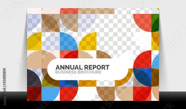 Fototapeta Horizontal A4 business flyer annual report template, circles and triangle style shapes modern geometric design for brochure layout, magazine or booklet