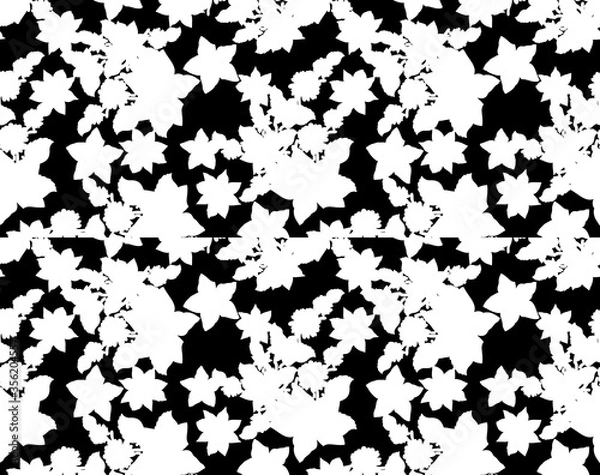 Fototapeta Floral seamless pattern with different flowers and leaves. Botanical illustration hand painted.