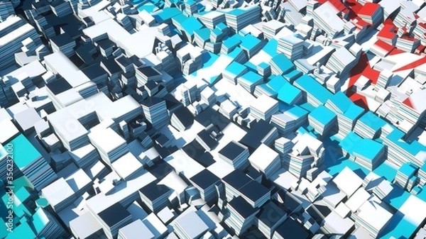 Fototapeta Abstract geometric background.  Future concept. Futuristic wallpaper. Multicolored geometrical surface with chaotically scattered cubes.  3D illustration.