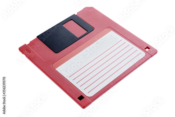 Fototapeta Red floppy disk. Old drive. Isolated on white background + clipping path