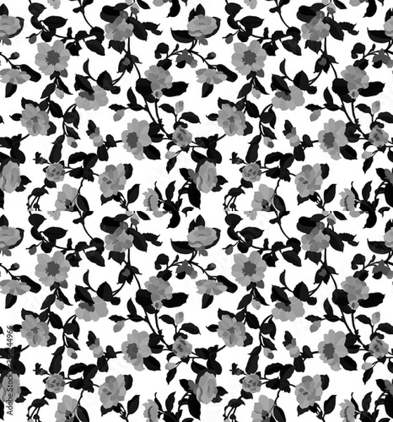 Fototapeta Floral seamless pattern with different flowers and leaves. Botanical illustration hand painted.