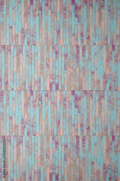Fototapeta Fragment of old multicolored parquet floor in for decoration. The texture for use in graphic and architectural project. Pattern of wooden panel for background. 3D illustration.
