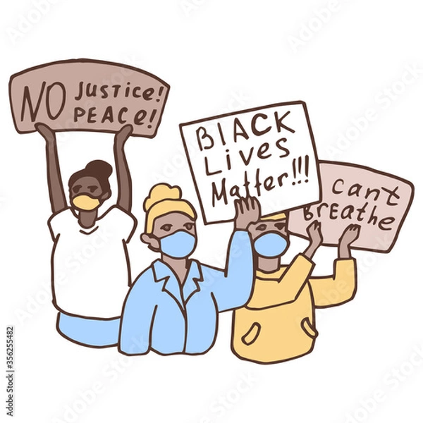 Obraz Black lives matter text on white isolated backdrop. Anti racist protest for invitation or gift card, social banner, news blog, flyer. Phone case or cloth print. Doodle style stock vector illustration