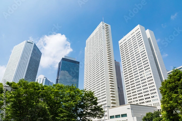 Fototapeta (東京都ｰ都市風景)新緑と夏空の西新宿ビル風景３