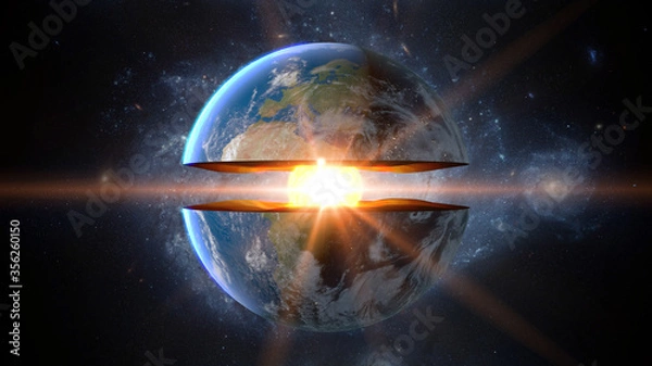 Fototapeta Earth core. inner structure with geological layers. 3d rendering