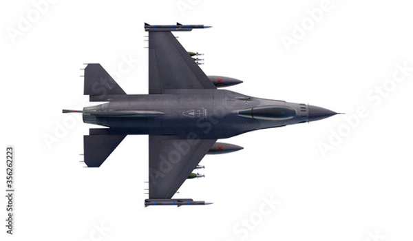 Fototapeta F -16 , american military fighter plane.Jet plane. Fly in clouds. 3d rendering
