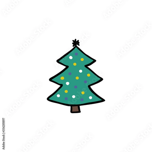 Fototapeta christmas tree doodle icon, vector illustration