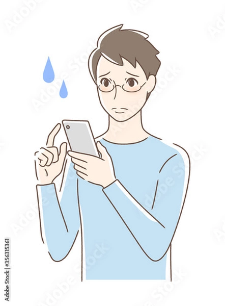 Fototapeta スマホを操作して不安な男性