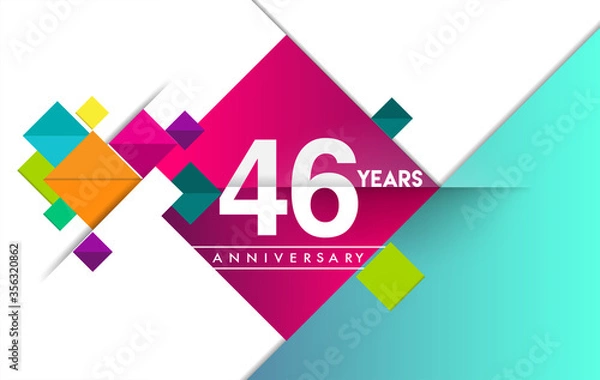 Fototapeta 46th years anniversary logo, vector design birthday celebration with colorful geometric isolated on white background.