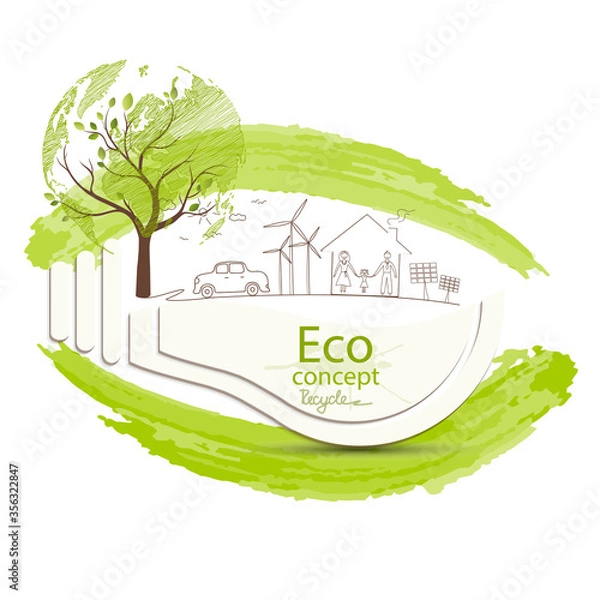 Fototapeta Light bulb idea. Environmentally friendly world.