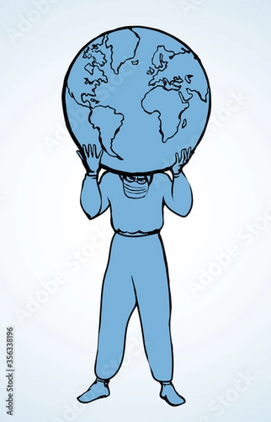 Fototapeta Atlas doctor keeps the earth on their shoulders. Vector drawing icon