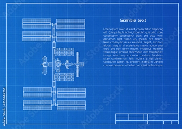 Obraz International Space Station plot on blueprint background. Technology and science concept with space for text. Vector illustration.