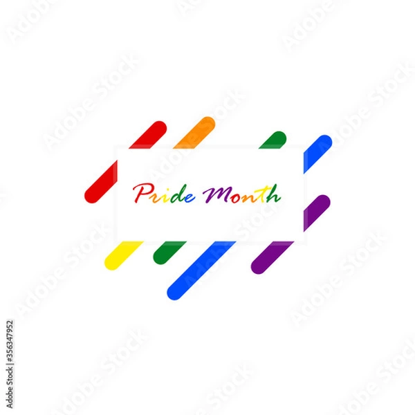 Fototapeta Pride month message on a square box banner colored on the rainbow text. Geometric abstract rounded square colored on a colorful background representing LGBT pride. (lesbian,gay,bisexual,transgender)