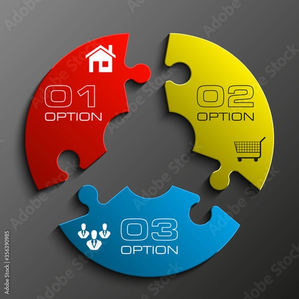 Obraz Three sided 3d puzzle presentation infographic template with explanatory text field for business statistics