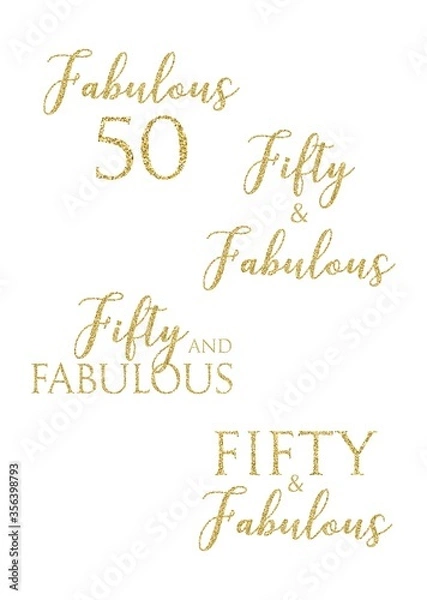 Fototapeta Fifty and Fabulous. Birthday party vector printable invitation card with golden glitter elements.