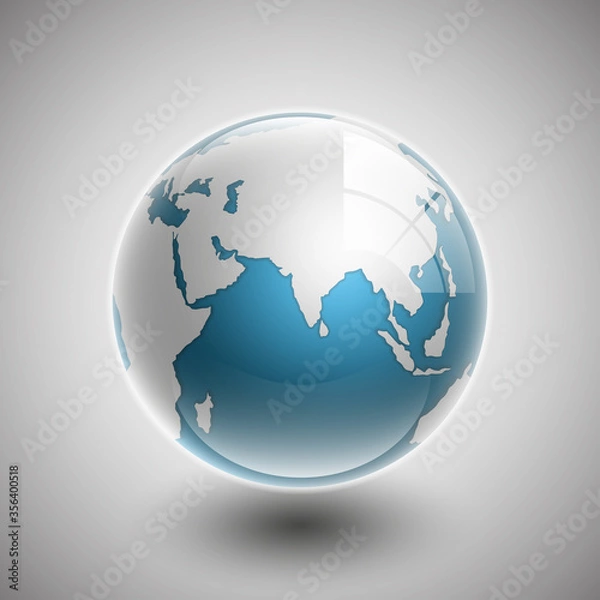 Fototapeta Globe icon with smooth shadows and white map of the continents of the world
