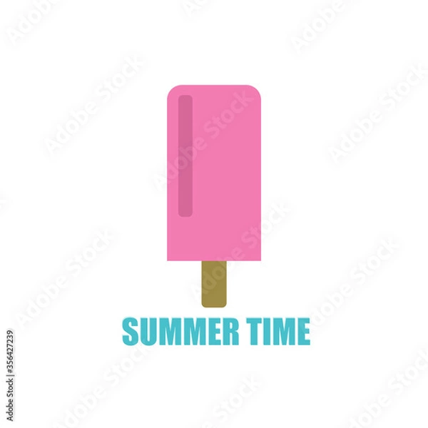 Fototapeta Pink ice cream on a stick with an inscription. Flat style. Vector illustration. Popsicle