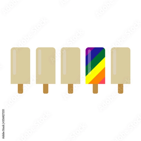 Fototapeta Ice cream on a stick. Four grand. Flat style. Vector illustration LGBT