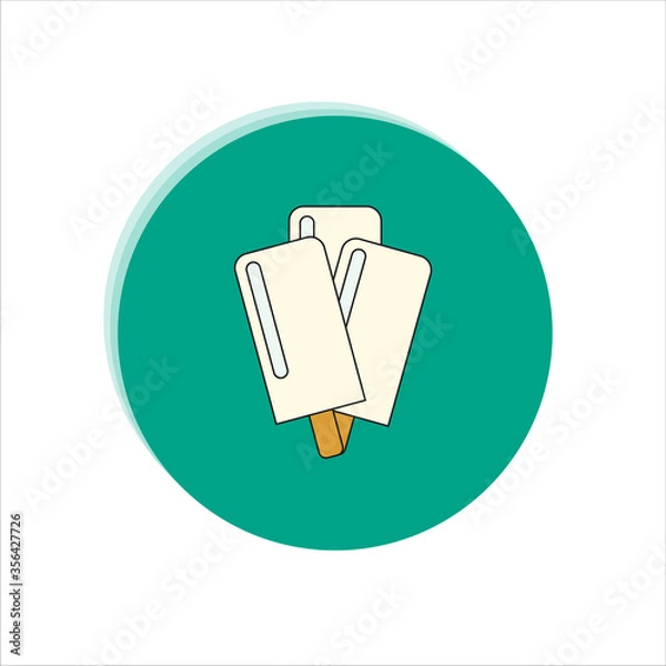 Fototapeta A few white ice creams on a stick in a green circle with a shadow. Flat style. Vector illustration. Popsicle