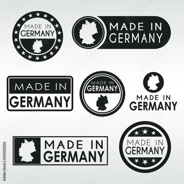 Fototapeta Stamps of Made in Germany Set. German Product Emblem Design. Export Vector Map.