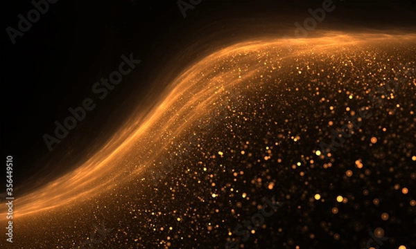 Obraz Beautiful gold wave bokeh on the black background for art projects, business, banner, template, card
