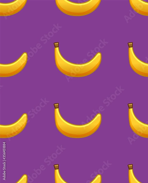 Fototapeta Bananas seamless pattern on purple background. Print for textile, decor, site.