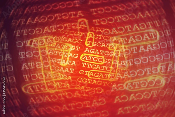 Fototapeta DNA encoding. Text with nucleobases.
