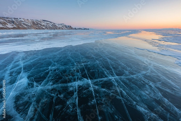 Obraz Colorful sunset over the crystal ice of Baikal lake