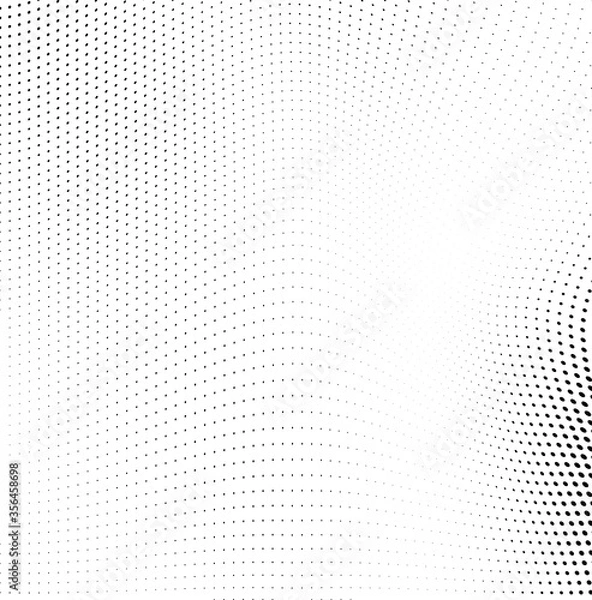 Fototapeta Abstract wave halftone black and white. Monochrome texture for printing on badges, posters, and business cards. Vintage pattern of dots randomly arranged