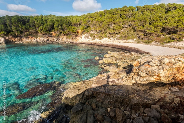 Fototapeta escorxada beach, abandoned paradise beaches in Menorca, a Spanish Mediterranean island, after the covid 19 coronavirus crisis