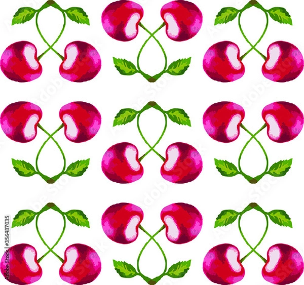 Fototapeta seamless white background with cherry pattern