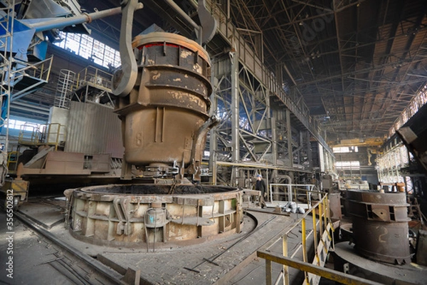 Obraz Metallurgy. Casting ingot. Electric arc furnace shop.