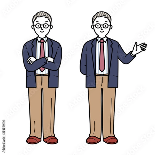 Fototapeta 腕を組む・手を挙げる男性のイラスト