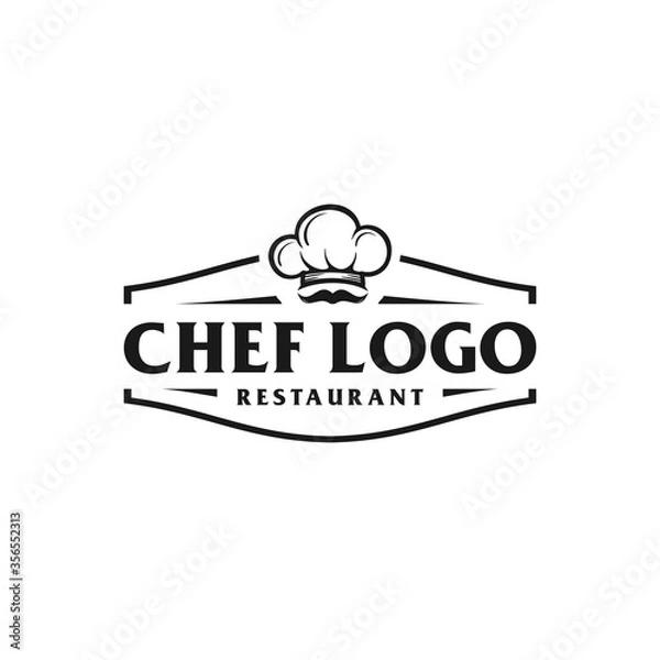 Fototapeta Chef and restaurant simple retro logo design with a cap / chef hat