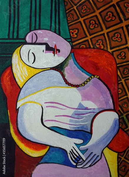 Fototapeta Malarstwo artystyczne akrylowy kolor abstrakcyjny Trójkąt Krzywa kwadratowy Krąg Osoba, Pablo Picasso, le rêve, geometryczne kształty snu