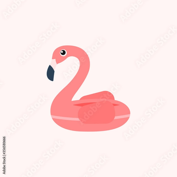 Fototapeta Giant inflatable Flamingo on a ping background, pool float party, trendy summer concept. Pink flamingo, tropical bird shape inflatable swimming pool ring, tube, float. Summer vacation. EPS10, top view