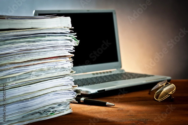 Obraz newspaper,document and laptop