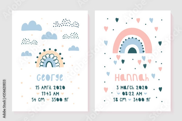 Fototapeta A set of children's posters, height, weight, date of birth.