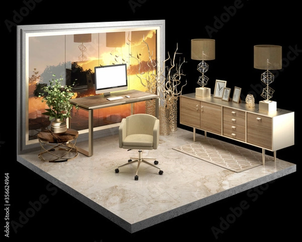 Fototapeta 3d rendering of the luxury working space

