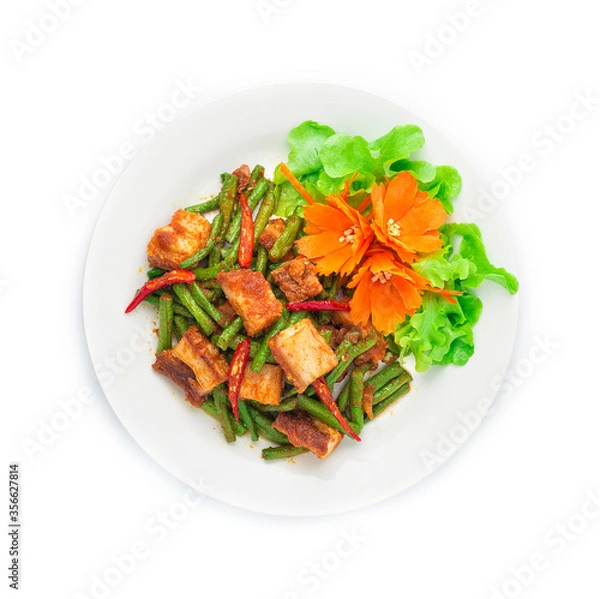 Fototapeta Stire Fried Crispy Pork with Spring Bean and Red Curry