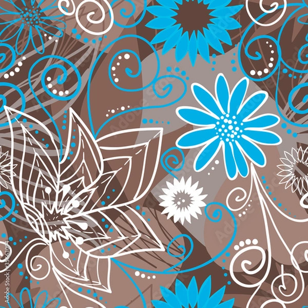 Obraz Coffee-and-blue floral pattern