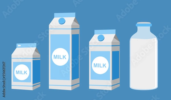 Obraz Milk in different packages collection.Vector illustration of carton milk boxes.