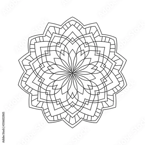 Fototapeta Simple decorative mandala with geometric pattern on white isoalted background. For coloring book pages.